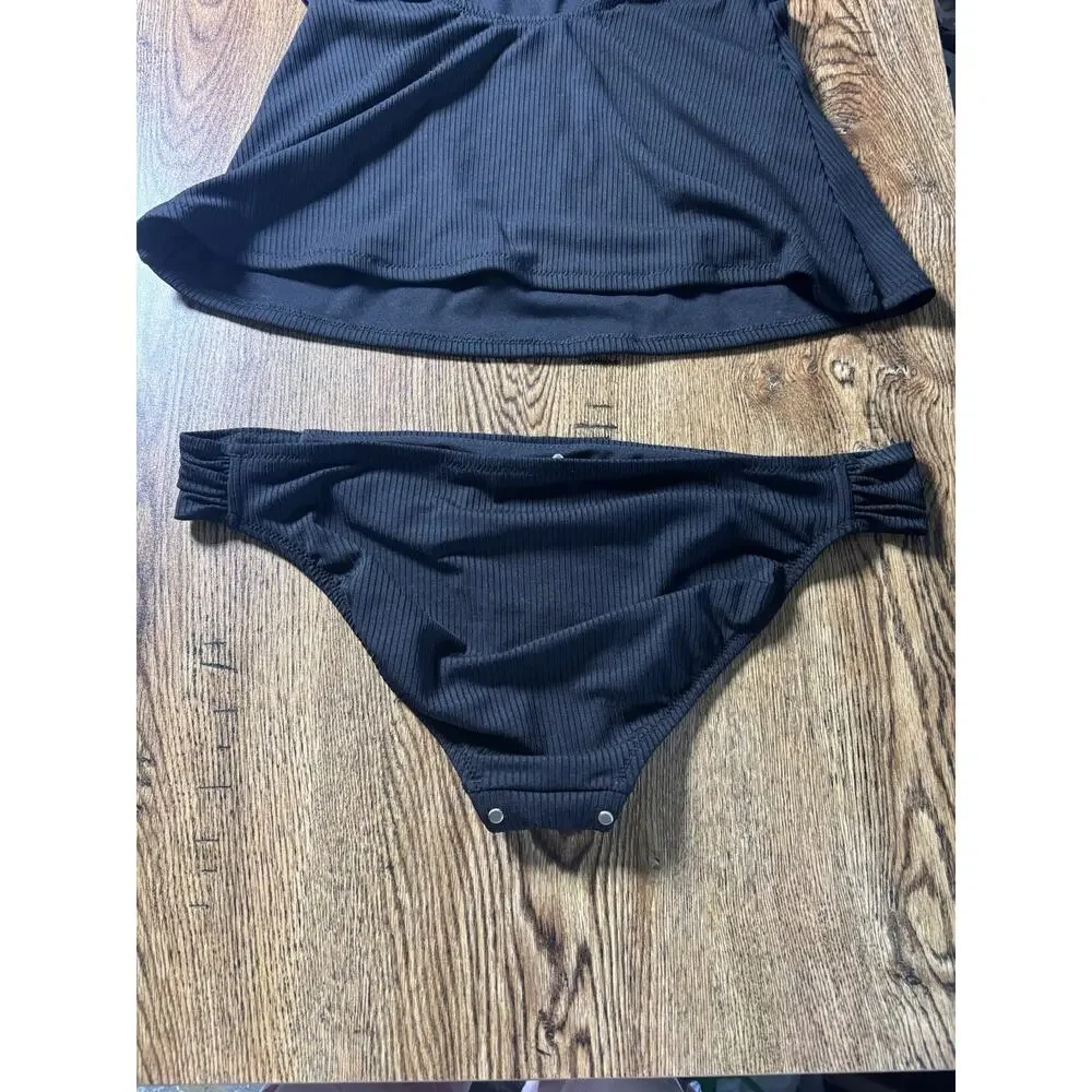 Jessica Simpson STUDDED BLACK FRINGE Tankini Ribbed Size Large